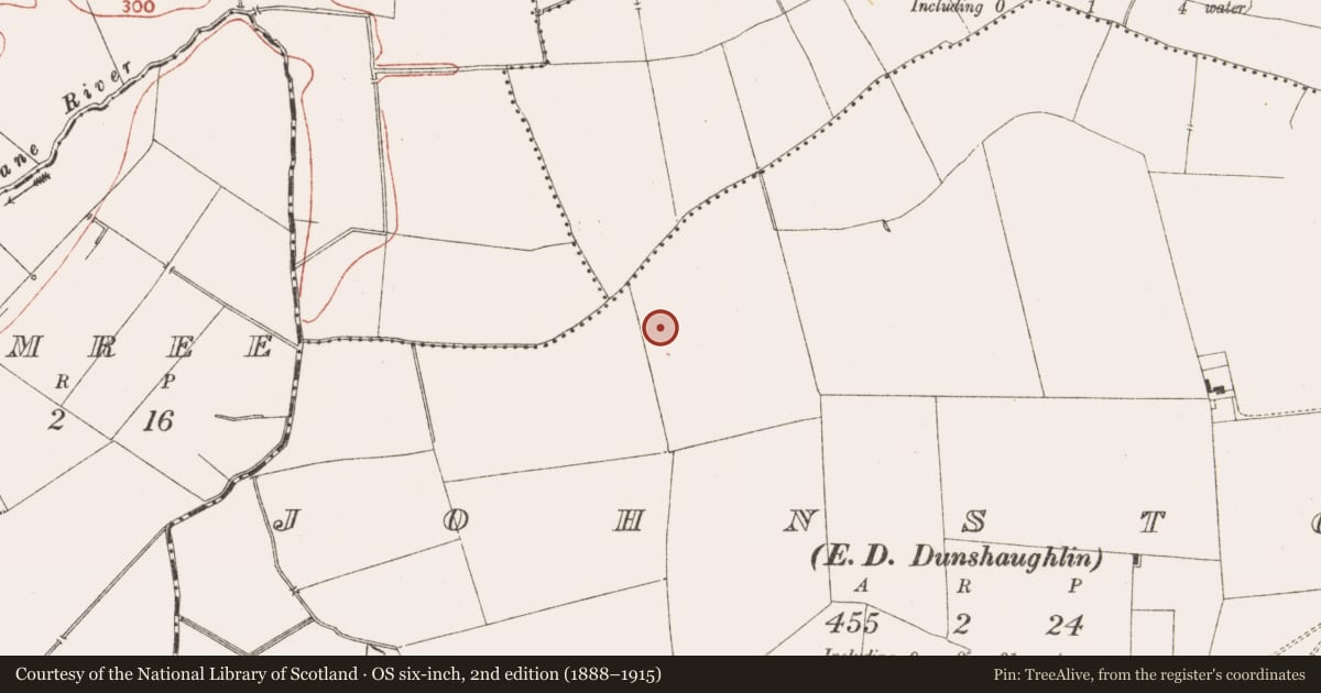 Ordnance Survey six-inch map, 2nd edition (1888–1915) covering the location of Kiln, Johnstown (Ratoath By., Dunshaughlin Par.), County Meath, with a pin at the register's coordinates