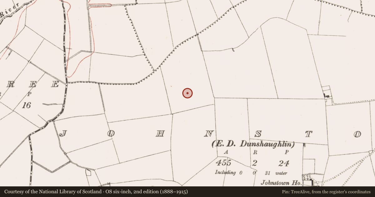Ordnance Survey six-inch map, 2nd edition (1888–1915) covering the location of Ring-ditch, Johnstown (Ratoath By., Dunshaughlin Par.), County Meath, with a pin at the register's coordinates