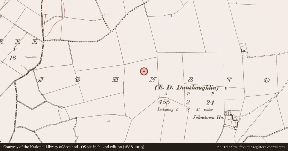 Ordnance Survey six-inch map, 2nd edition (1888–1915) covering the location of Kiln, Johnstown (Ratoath By., Dunshaughlin Par.), County Meath, with a pin at the register's coordinates