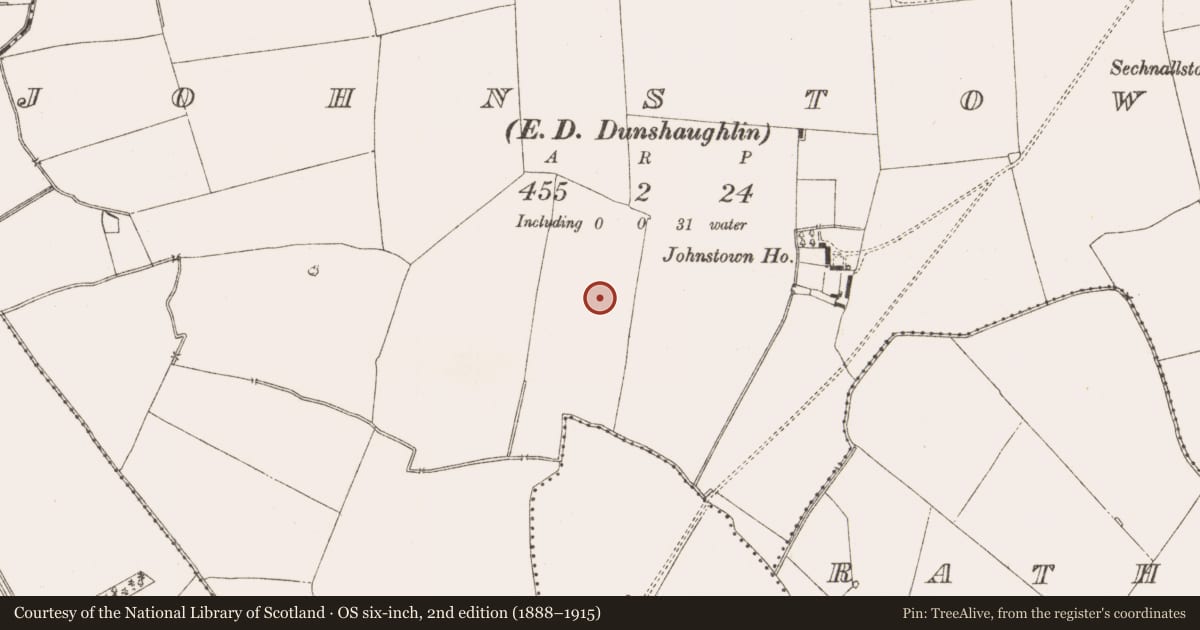 Ordnance Survey six-inch map, 2nd edition (1888–1915) covering the location of Structure, Johnstown (Ratoath By., Dunshaughlin Par.), County Meath, with a pin at the register's coordinates