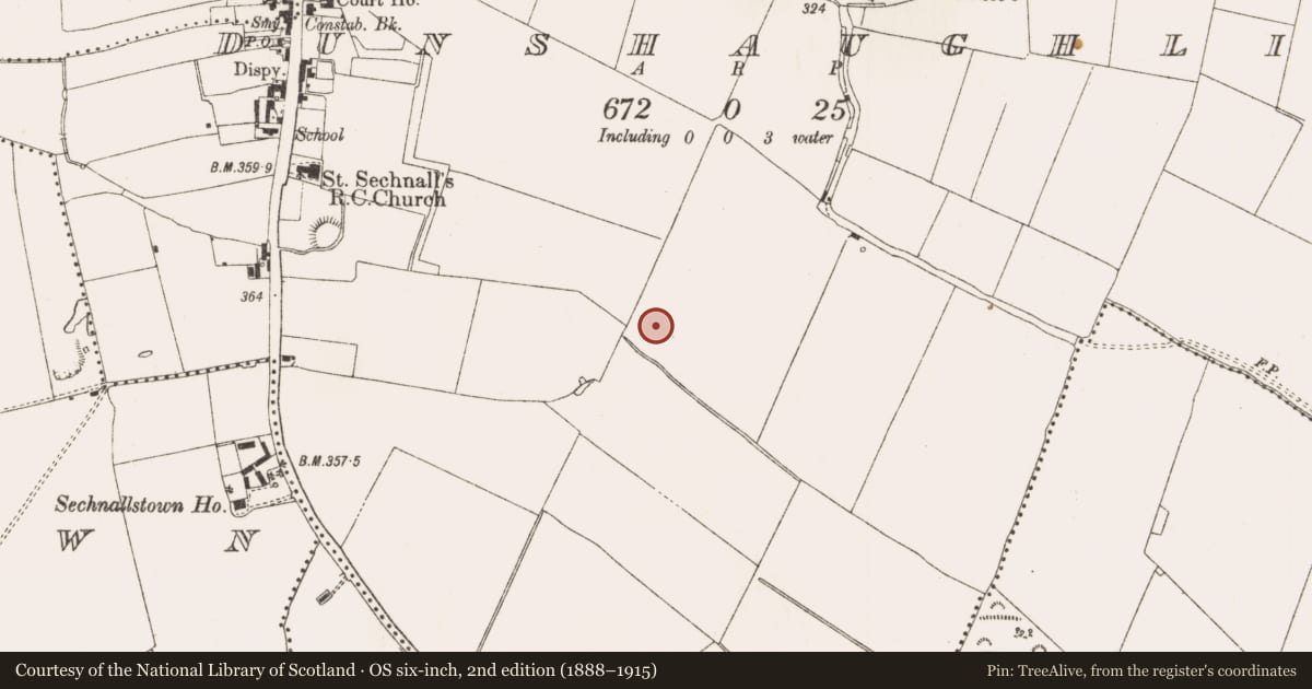 Ordnance Survey six-inch map, 2nd edition (1888–1915) covering the location of Kiln, Dunshaughlin, County Meath, with a pin at the register's coordinates