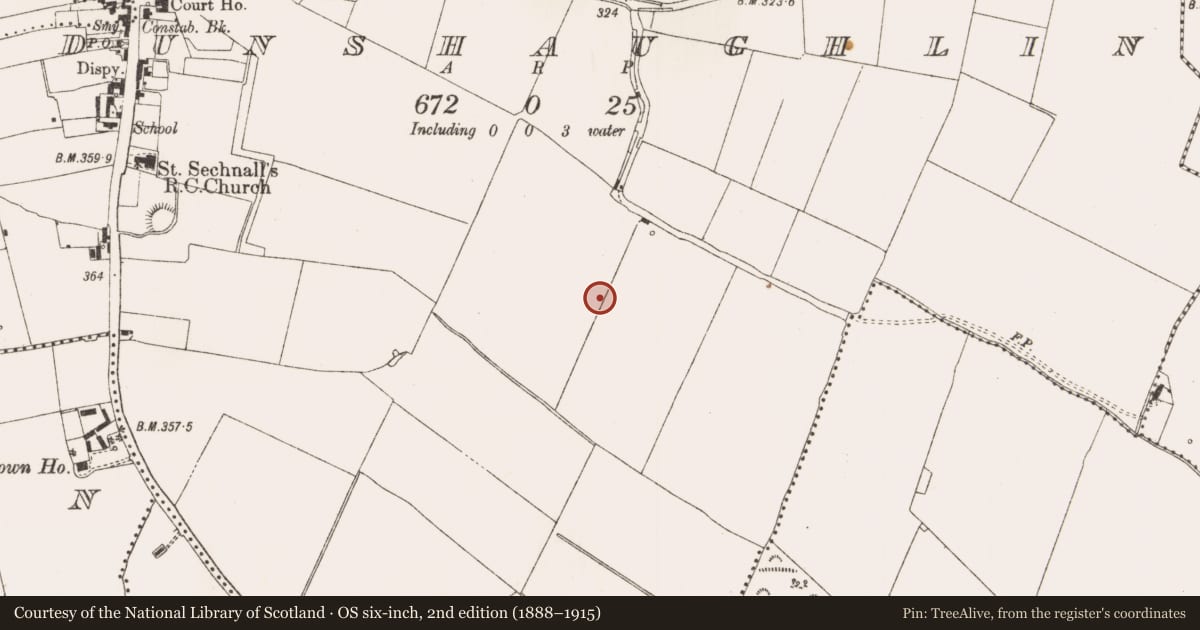 Ordnance Survey six-inch map, 2nd edition (1888–1915) covering the location of Ring-ditch, Dunshaughlin, County Meath, with a pin at the register's coordinates