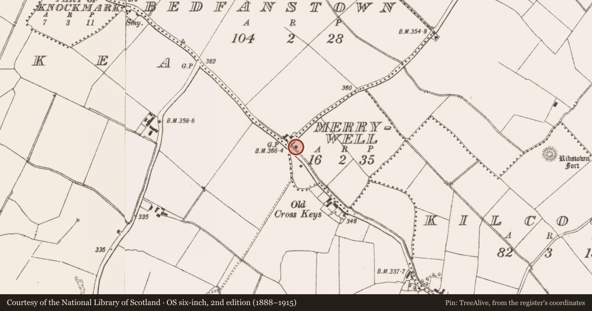 Ordnance Survey six-inch map, 2nd edition (1888–1915) covering the location of Well, Merrywell, County Meath, with a pin at the register's coordinates