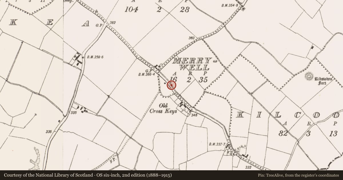 Ordnance Survey six-inch map, 2nd edition (1888–1915) covering the location of Charcoal-making site, Merrywell, County Meath, with a pin at the register's coordinates