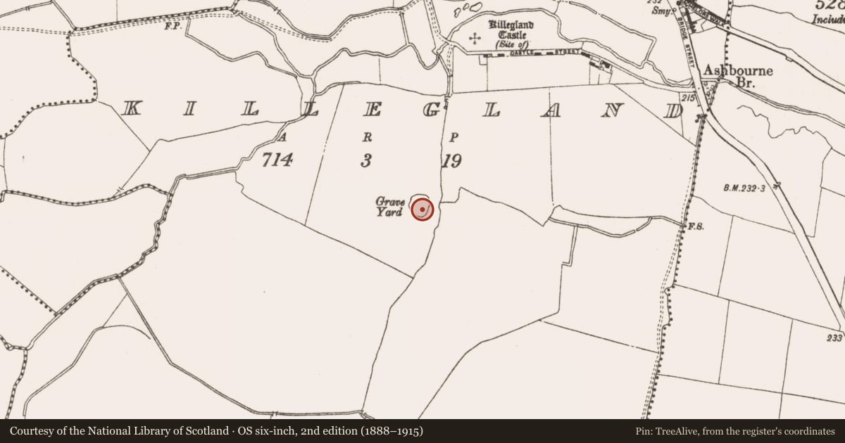 Ordnance Survey six-inch map, 2nd edition (1888–1915) covering the location of Church, Killegland, County Meath, with a pin at the register's coordinates
