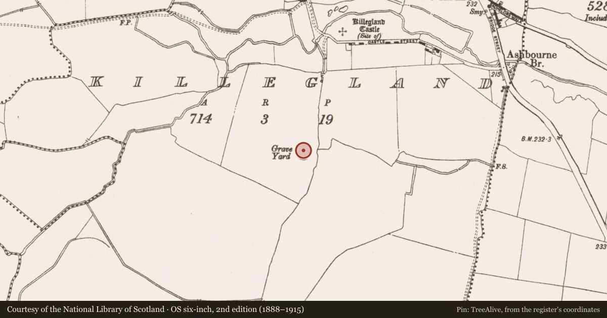 Ordnance Survey six-inch map, 2nd edition (1888–1915) covering the location of Souterrain, Killegland, County Meath, with a pin at the register's coordinates