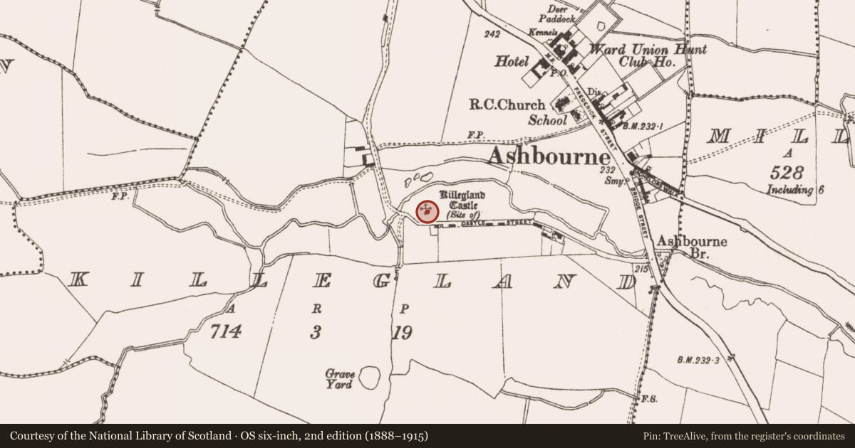 Ordnance Survey six-inch map, 2nd edition (1888–1915) covering the location of Bawn, Killegland, County Meath, with a pin at the register's coordinates