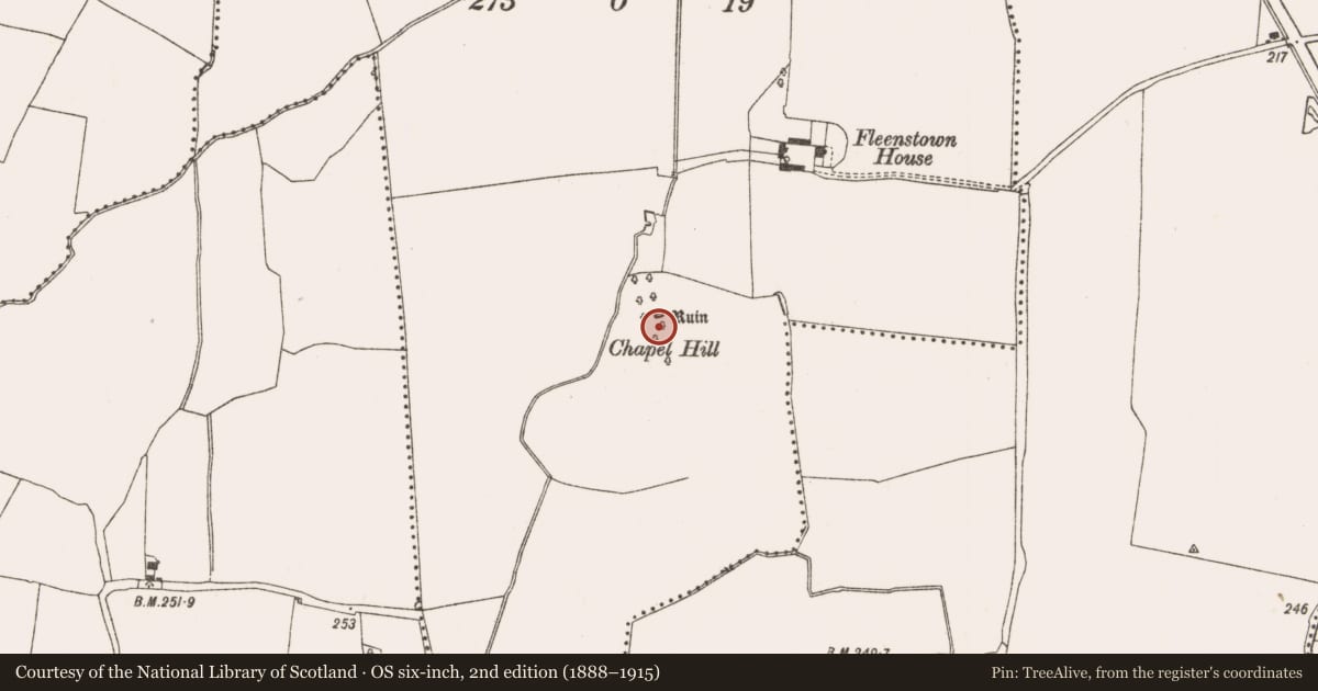 Ordnance Survey six-inch map, 2nd edition (1888–1915) covering the location of Church, Fleenstown Little, County Meath, with a pin at the register's coordinates