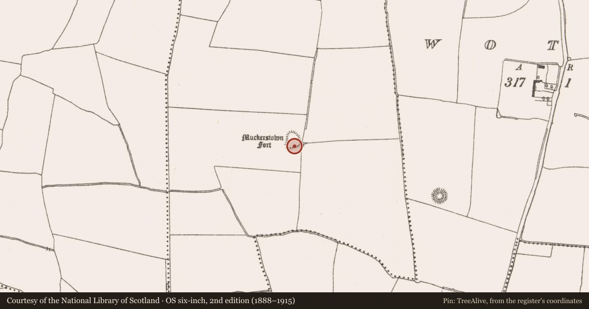 Ordnance Survey six-inch map, 2nd edition (1888–1915) covering the location of Ringfort - rath, Muckerstown, County Meath, with a pin at the register's coordinates