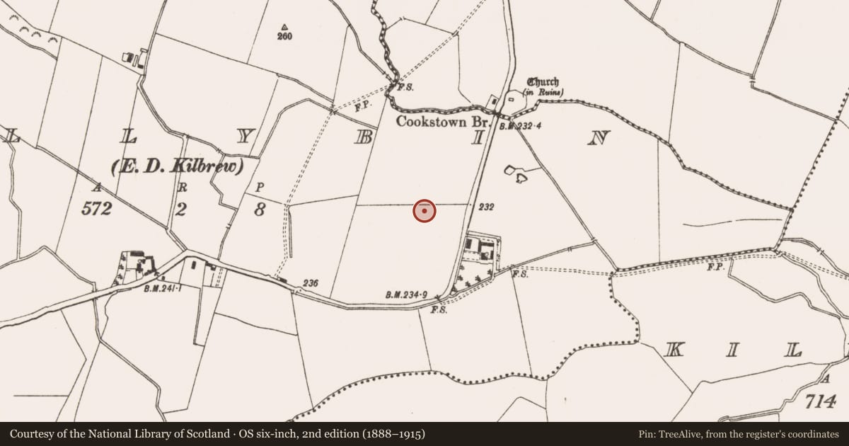 Ordnance Survey six-inch map, 2nd edition (1888–1915) covering the location of Barrow - ditch barrow, County Meath, with a pin at the register's coordinates