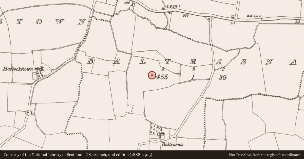 Ordnance Survey six-inch map, 2nd edition (1888–1915) covering the location of Ring-ditch, Baltrasna, County Meath, with a pin at the register's coordinates