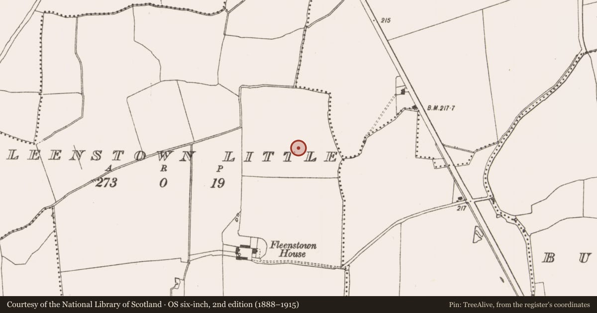 Ordnance Survey six-inch map, 2nd edition (1888–1915) covering the location of Enclosure, Fleenstown Little, County Meath, with a pin at the register's coordinates