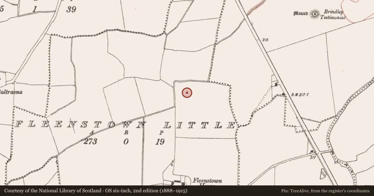 Ordnance Survey six-inch map, 2nd edition (1888–1915) covering the location of Ring-ditch, Fleenstown Little, County Meath, with a pin at the register's coordinates