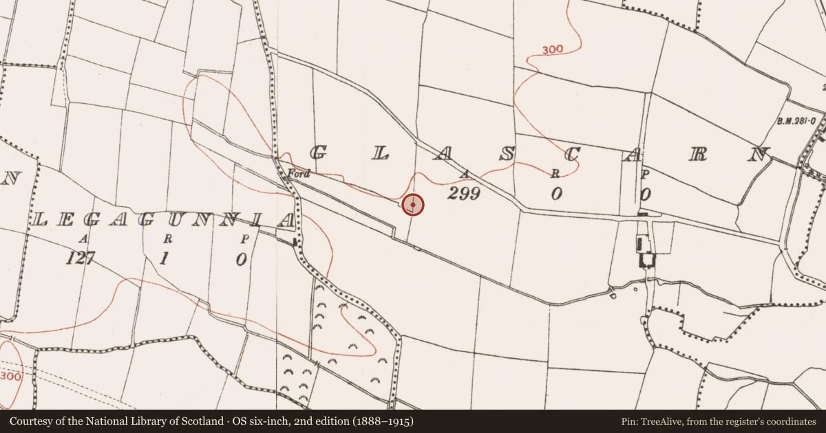 Ordnance Survey six-inch map, 2nd edition (1888–1915) covering the location of Enclosure, Glascarn, County Meath, with a pin at the register's coordinates