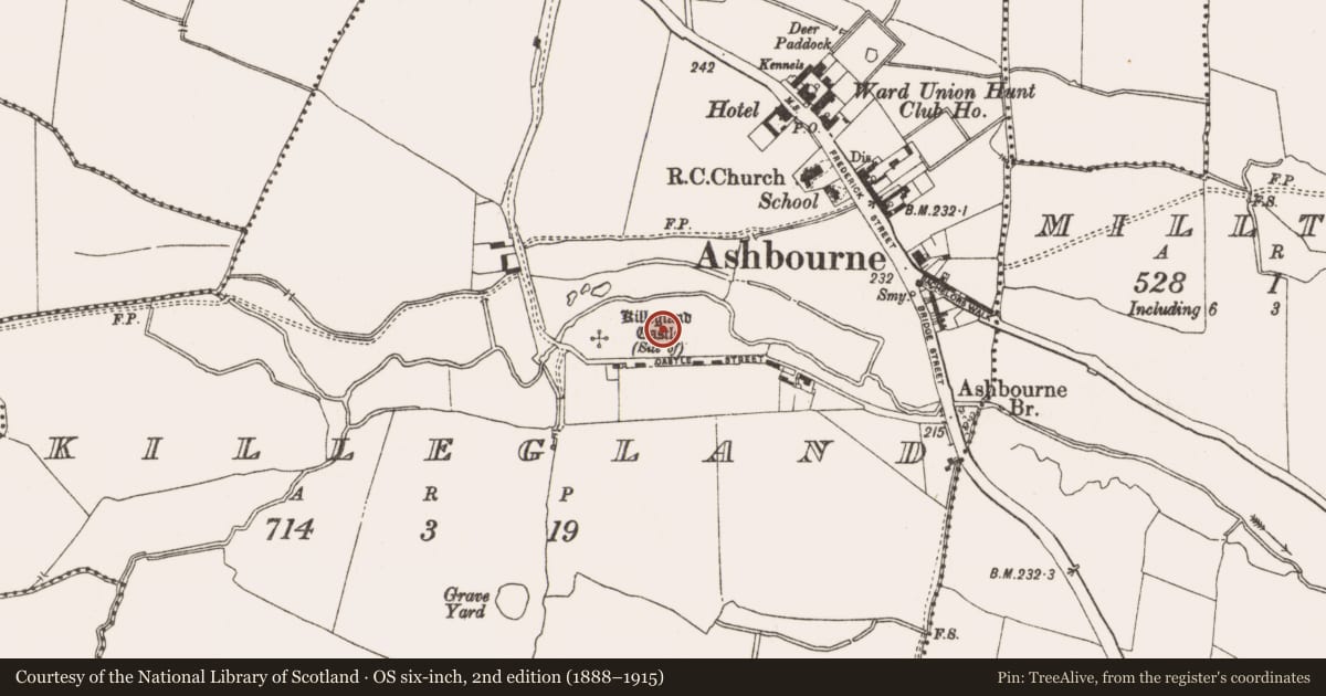 Ordnance Survey six-inch map, 2nd edition (1888–1915) covering the location of Ring-ditch, Killegland, County Meath, with a pin at the register's coordinates