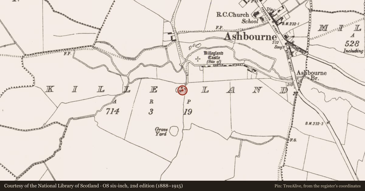 Ordnance Survey six-inch map, 2nd edition (1888–1915) covering the location of Enclosure, Killegland, County Meath, with a pin at the register's coordinates