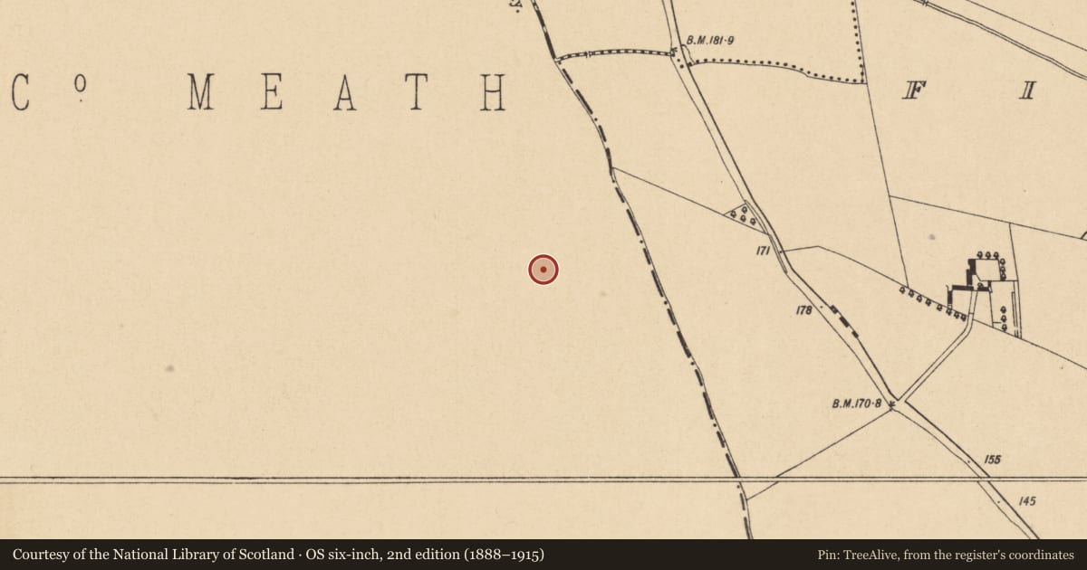 Ordnance Survey six-inch map, 2nd edition (1888–1915) covering the location of Ring-ditch, Greenoge, County Meath, with a pin at the register's coordinates