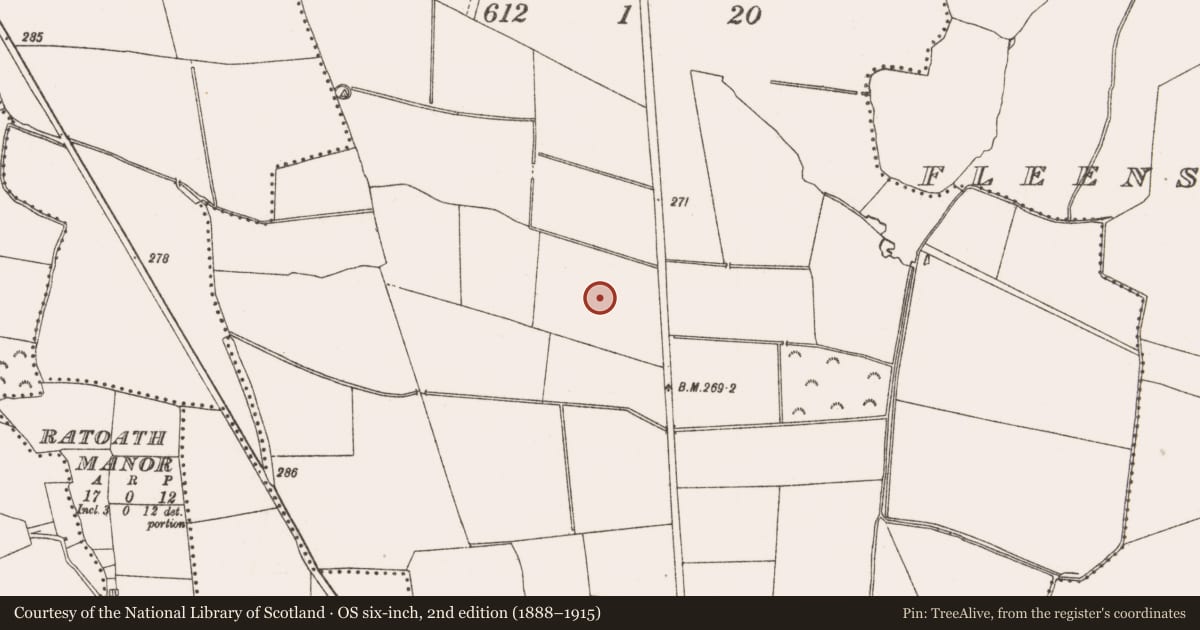 Ordnance Survey six-inch map, 2nd edition (1888–1915) covering the location of Enclosure, Kilrue, County Meath, with a pin at the register's coordinates