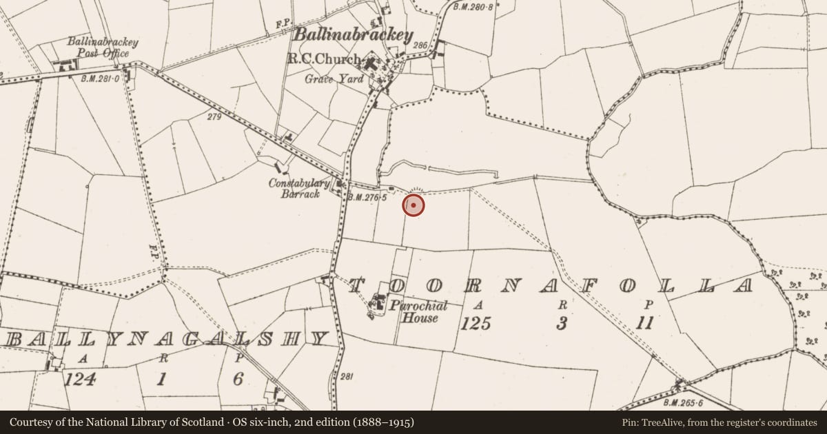 Ordnance Survey six-inch map, 2nd edition (1888–1915) covering the location of Ringfort - rath, Toornafolla, County Meath, with a pin at the register's coordinates