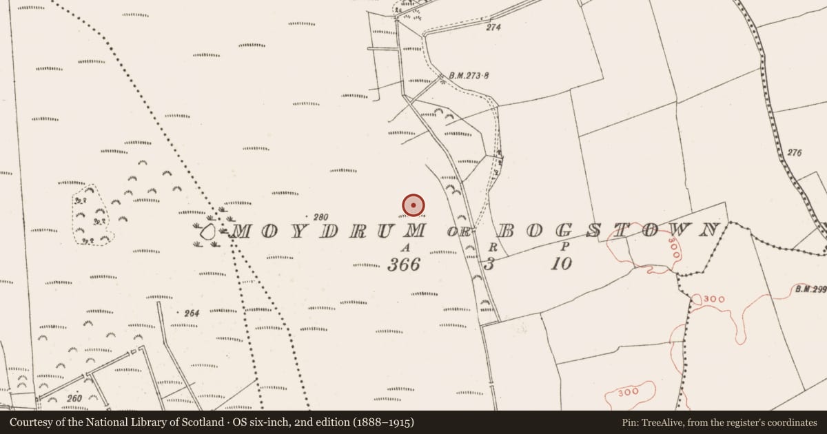 Ordnance Survey six-inch map, 2nd edition (1888–1915) covering the location of Structure - peatland, Moydrum Or Bogstown, County Meath, with a pin at the register's coordinates