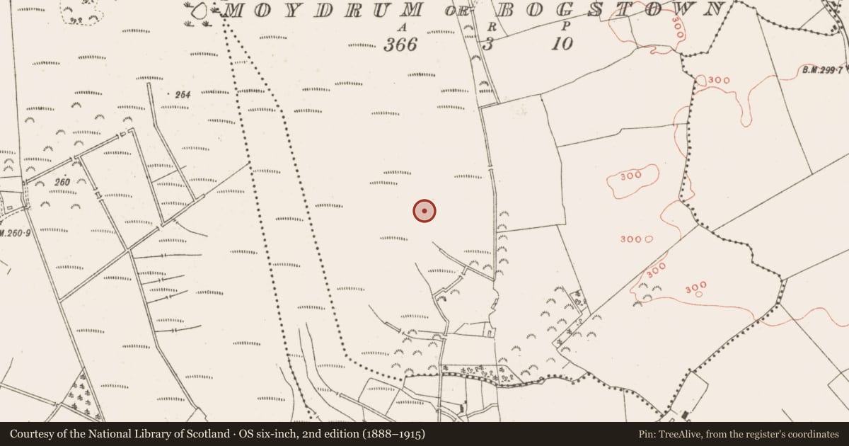 Ordnance Survey six-inch map, 2nd edition (1888–1915) covering the location of Structure - peatland, Moydrum Or Bogstown, County Meath, with a pin at the register's coordinates