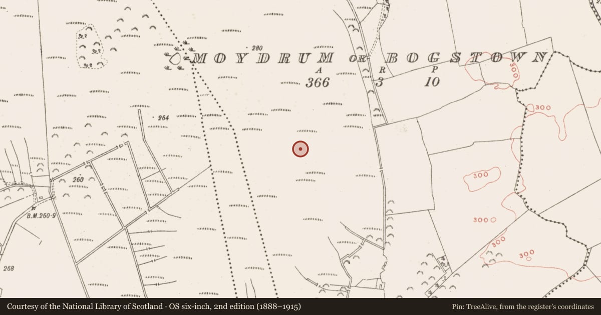 Ordnance Survey six-inch map, 2nd edition (1888–1915) covering the location of Structure - peatland, Moydrum Or Bogstown, County Meath, with a pin at the register's coordinates