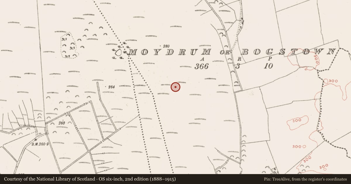 Ordnance Survey six-inch map, 2nd edition (1888–1915) covering the location of Road - class 2 togher, Moydrum Or Bogstown, County Meath, with a pin at the register's coordinates