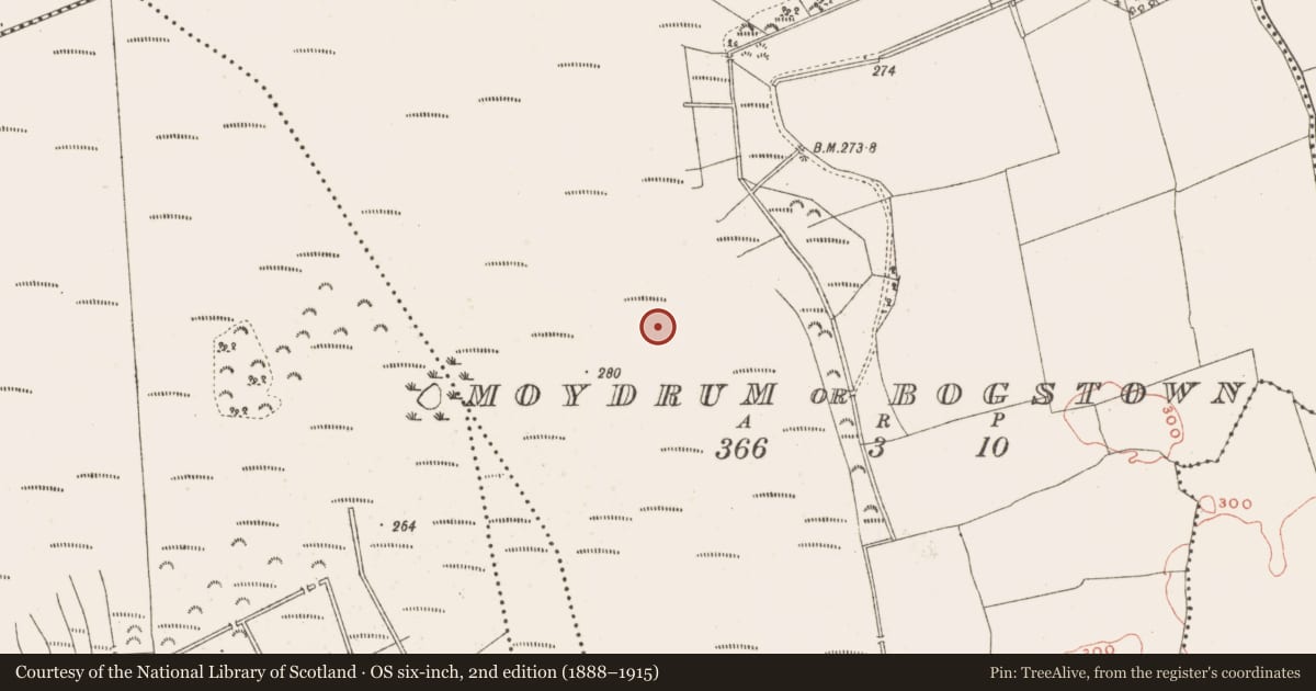 Ordnance Survey six-inch map, 2nd edition (1888–1915) covering the location of Structure - peatland, Moydrum Or Bogstown, County Meath, with a pin at the register's coordinates