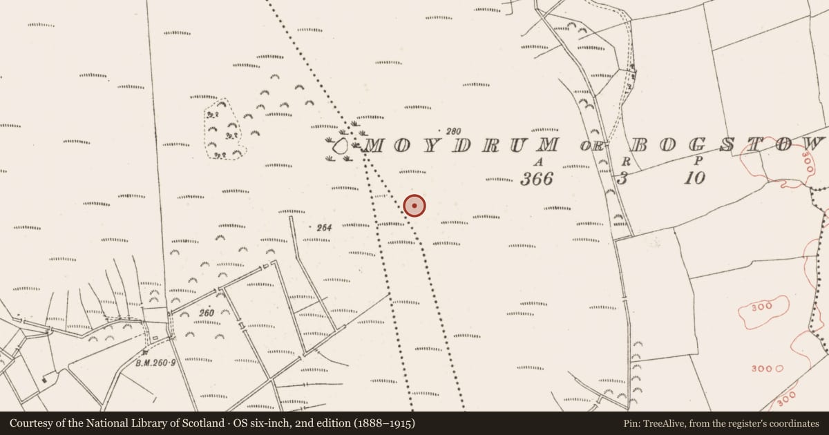 Ordnance Survey six-inch map, 2nd edition (1888–1915) covering the location of Structure - peatland, Moydrum Or Bogstown, County Meath, with a pin at the register's coordinates
