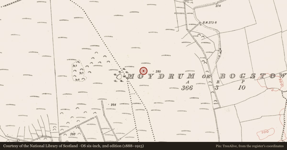 Ordnance Survey six-inch map, 2nd edition (1888–1915) covering the location of Structure - peatland, Moydrum Or Bogstown, County Meath, with a pin at the register's coordinates