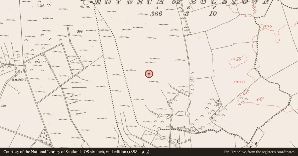 Ordnance Survey six-inch map, 2nd edition (1888–1915) covering the location of Road - class 1 togher, Moydrum Or Bogstown, County Meath, with a pin at the register's coordinates