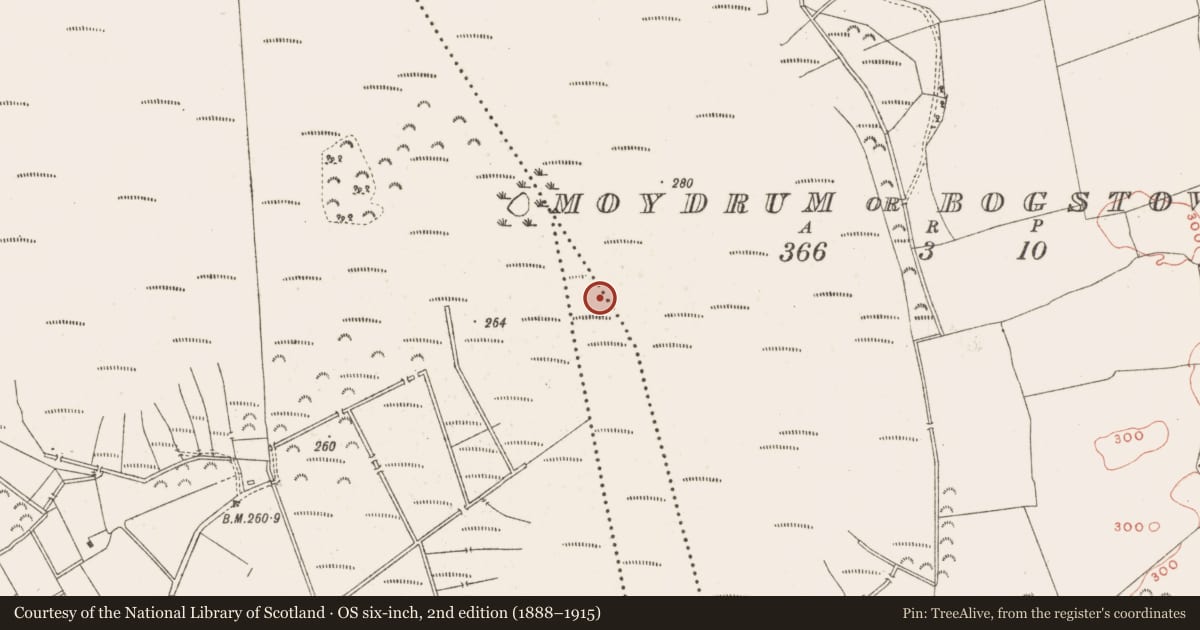 Ordnance Survey six-inch map, 2nd edition (1888–1915) covering the location of Road - class 1 togher, Moydrum Or Bogstown, County Meath, with a pin at the register's coordinates