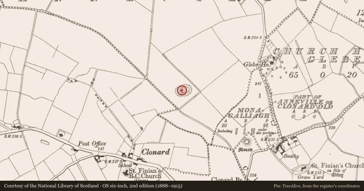 Ordnance Survey six-inch map, 2nd edition (1888–1915) covering the location of Ringfort - rath, Anneville Or Clonard Old, County Meath, with a pin at the register's coordinates