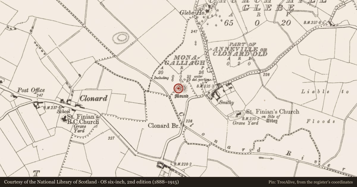 Ordnance Survey six-inch map, 2nd edition (1888–1915) covering the location of Castle - motte, Anneville Or Clonard Old, County Meath, with a pin at the register's coordinates
