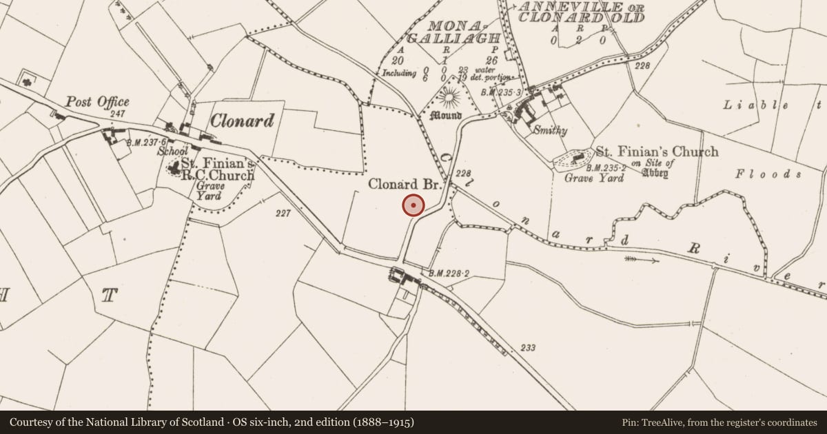 Ordnance Survey six-inch map, 2nd edition (1888–1915) covering the location of Enclosure, Mulphedder, County Meath, with a pin at the register's coordinates