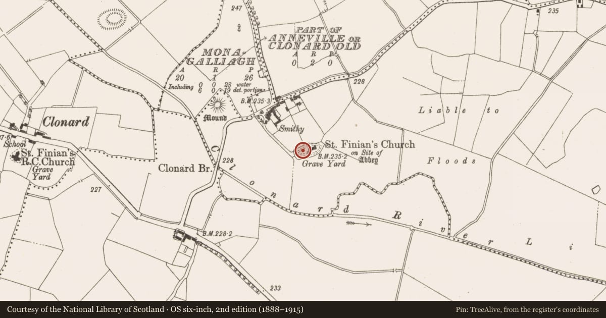 Ordnance Survey six-inch map, 2nd edition (1888–1915) covering the location of Architectural fragment, Anneville Or Clonard Old, County Meath, with a pin at the register's coordinates
