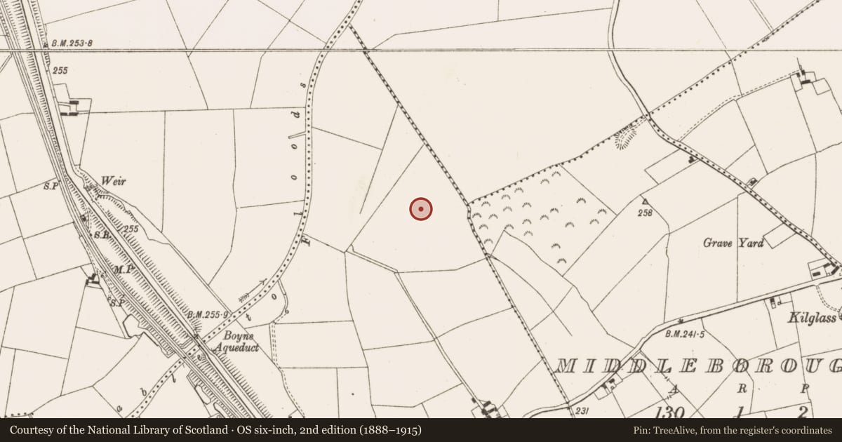 Ordnance Survey six-inch map, 2nd edition (1888–1915) covering the location of Enclosure - large enclosure, Boolykeagh, County Meath, with a pin at the register's coordinates