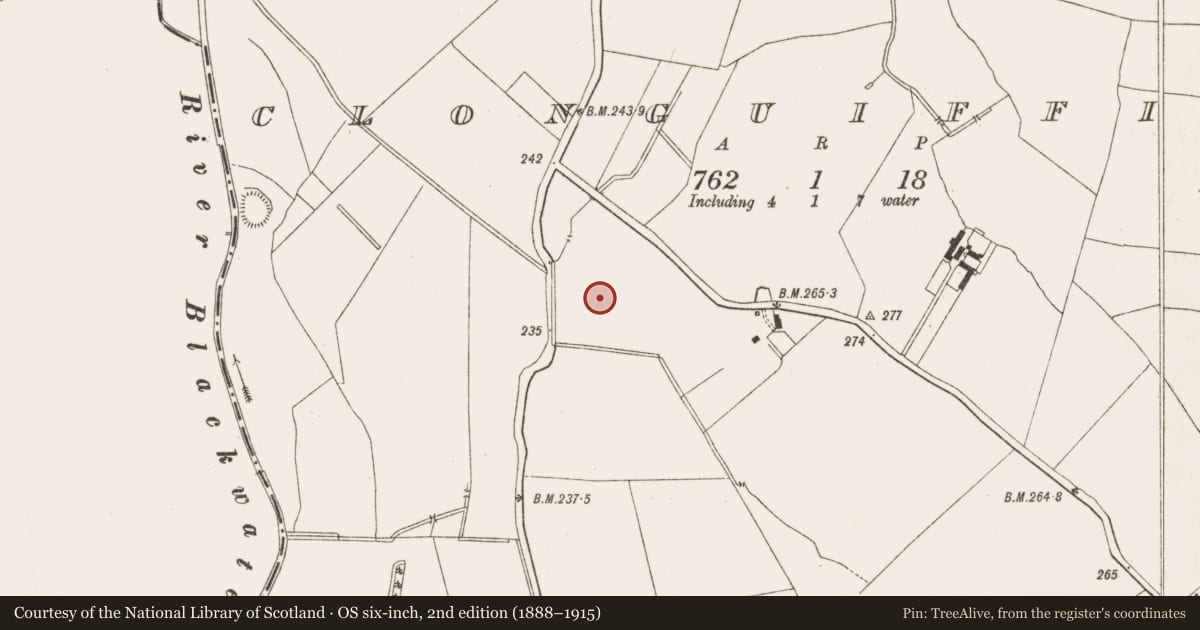 Ordnance Survey six-inch map, 2nd edition (1888–1915) covering the location of Field system, Clonguiffin, County Meath, with a pin at the register's coordinates
