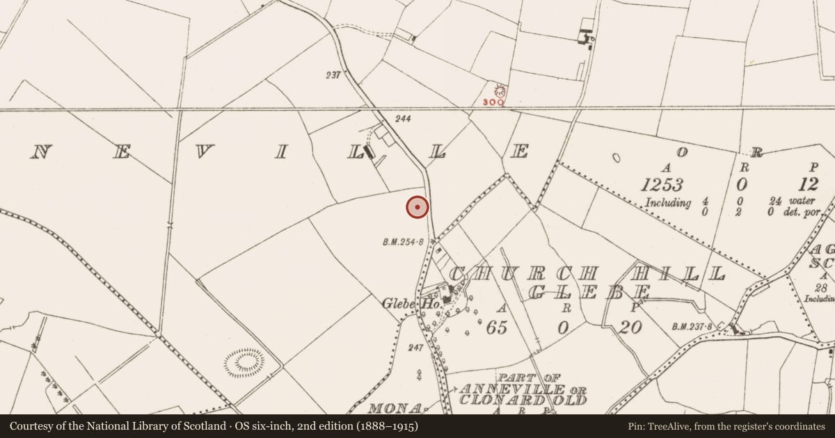 Ordnance Survey six-inch map, 2nd edition (1888–1915) covering the location of Burial, Anneville Or Clonard Old, County Meath, with a pin at the register's coordinates
