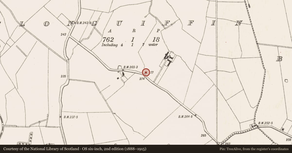 Ordnance Survey six-inch map, 2nd edition (1888–1915) covering the location of Burial, Clonguiffin, County Meath, with a pin at the register's coordinates