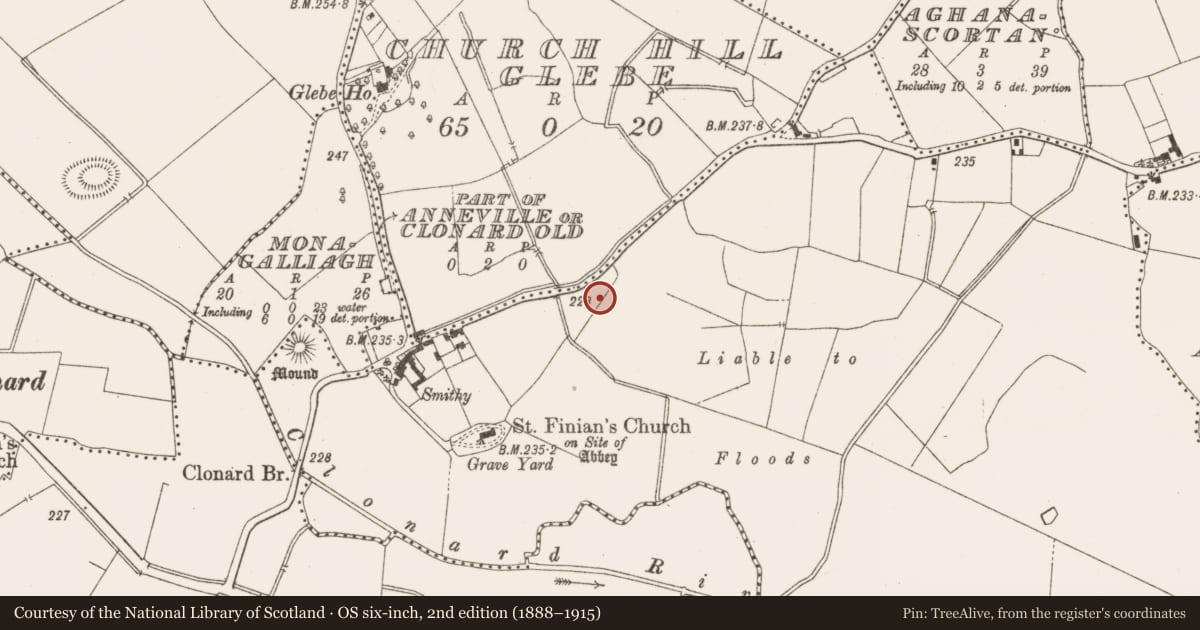 Ordnance Survey six-inch map, 2nd edition (1888–1915) covering the location of Excavation - miscellaneous, Anneville Or Clonard Old, County Meath, with a pin at the register's coordinates