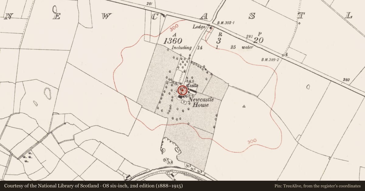 Ordnance Survey six-inch map, 2nd edition (1888–1915) covering the location of Bawn, Newcastle, County Meath, with a pin at the register's coordinates