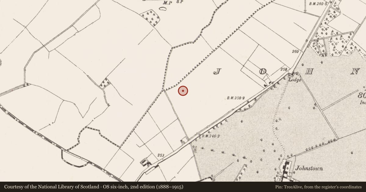 Ordnance Survey six-inch map, 2nd edition (1888–1915) covering the location of Enclosure, Johnstown (Moyfenrath Lower By., Rathcore Par.), County Meath, with a pin at the register's coordinates
