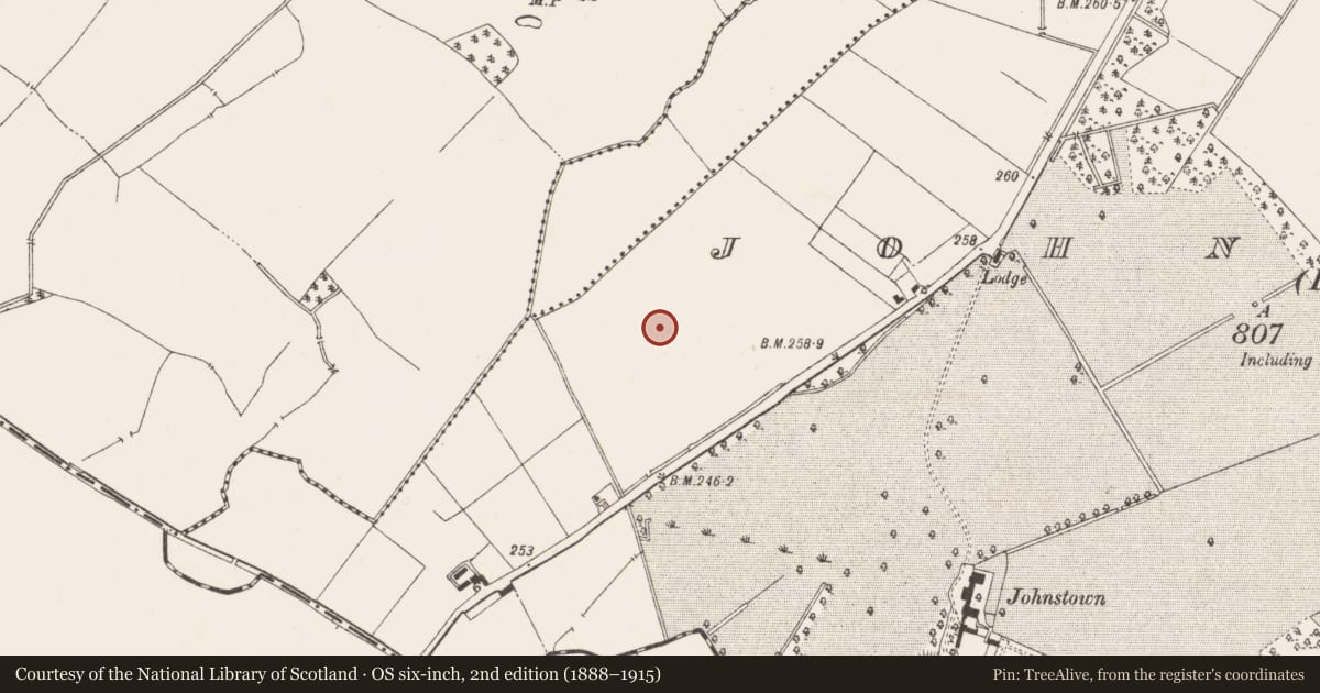 Ordnance Survey six-inch map, 2nd edition (1888–1915) covering the location of Children's burial ground, Johnstown (Moyfenrath Lower By., Rathcore Par.), County Meath, with a pin at the register's coordinates