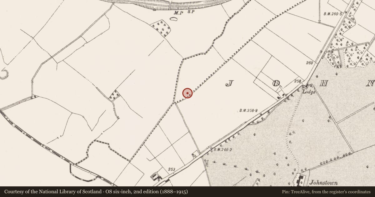 Ordnance Survey six-inch map, 2nd edition (1888–1915) covering the location of Kiln - corn-drying, Johnstown (Moyfenrath Lower By., Rathcore Par.), County Meath, with a pin at the register's coordinates