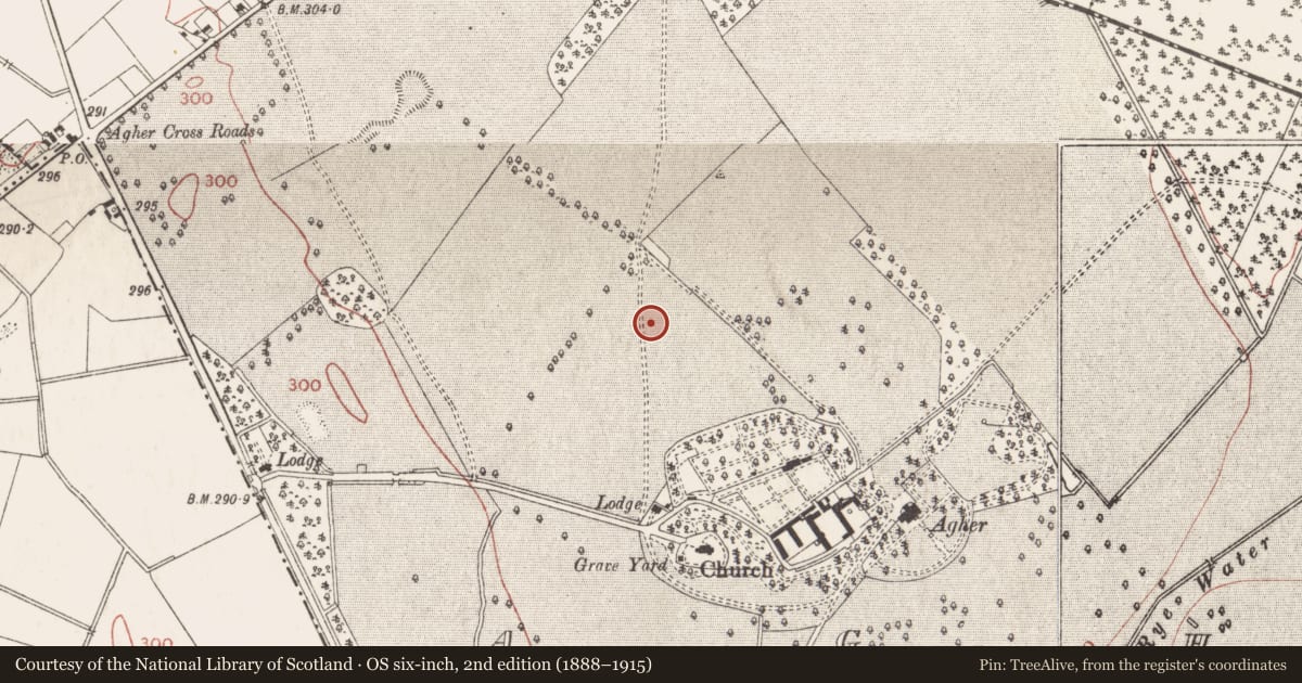 Ordnance Survey six-inch map, 2nd edition (1888–1915) covering the location of Ringfort - rath, Agher (Deece Upper By., Agher Par.), County Meath, with a pin at the register's coordinates