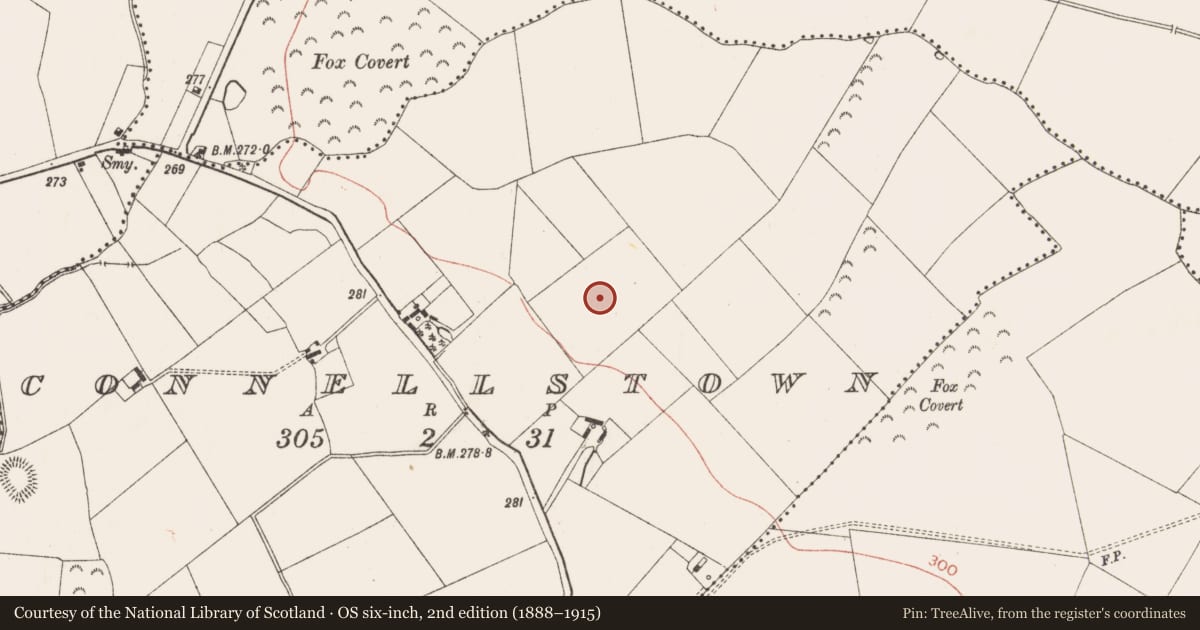 Ordnance Survey six-inch map, 2nd edition (1888–1915) covering the location of Ringfort - rath, Connellstown, County Meath, with a pin at the register's coordinates