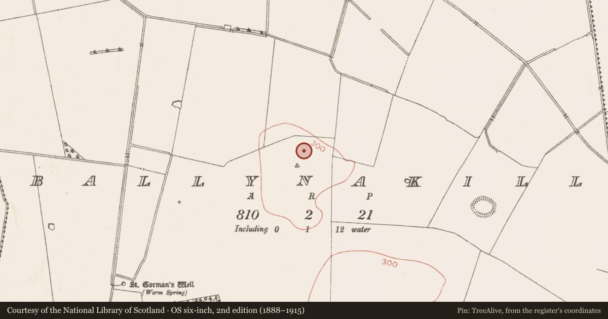 Ordnance Survey six-inch map, 2nd edition (1888–1915) covering the location of Enclosure, Ballynakill, County Meath, with a pin at the register's coordinates