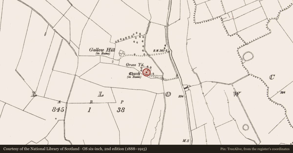 Ordnance Survey six-inch map, 2nd edition (1888–1915) covering the location of Church, Gallow, County Meath, with a pin at the register's coordinates