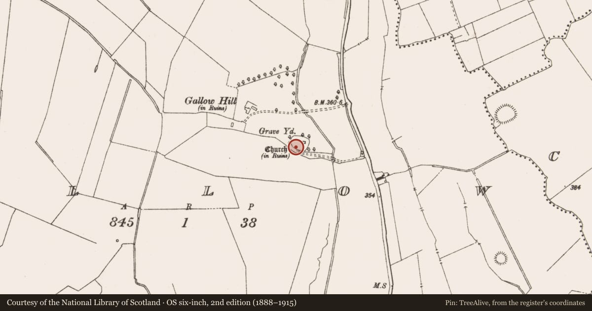 Ordnance Survey six-inch map, 2nd edition (1888–1915) covering the location of Graveyard, Gallow, County Meath, with a pin at the register's coordinates
